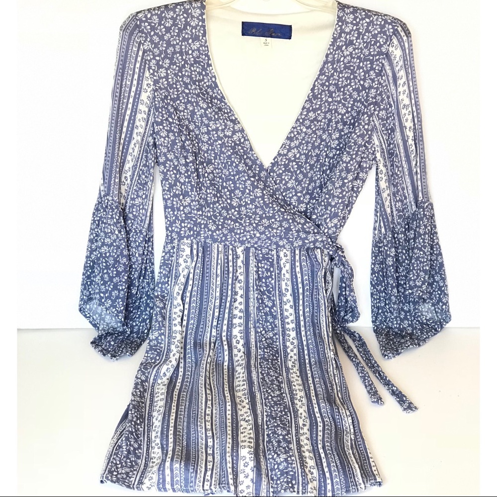 Blue Rain floral bell sleeve hobo style dress